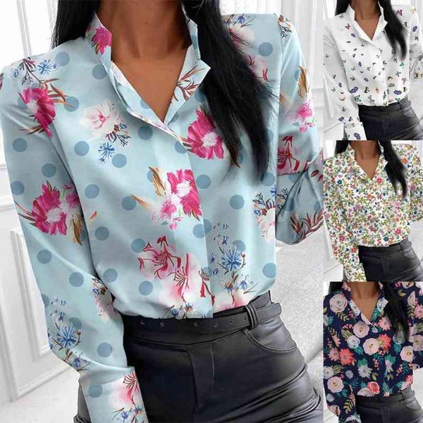 

All Match Summer Autumn Floral Print Single Breasted Shirt For Party, White