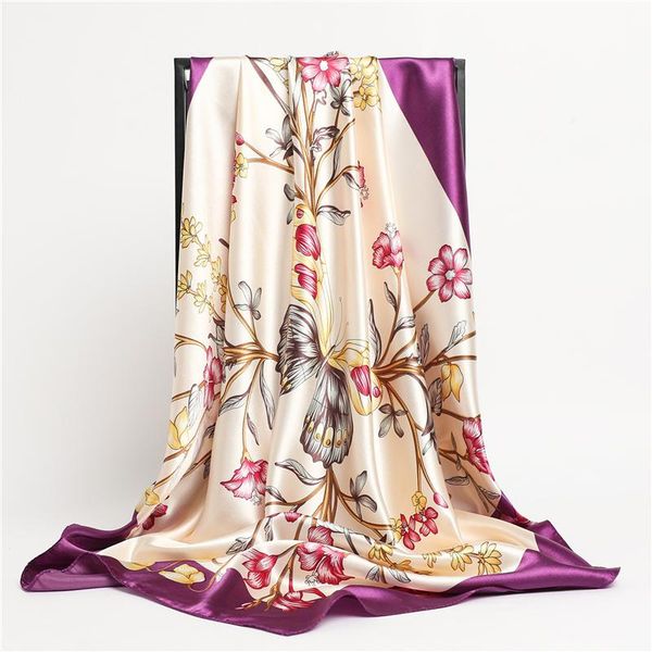 

scarves butterfly print silk satin scarf for women shawl head wraps square headscarf neckerchief female foulard hijab hair bands bandana, Blue;gray