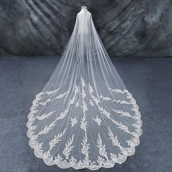 

bridal veils arrival ivory cathedral wedding veil lace appliques 3 meter bride birdcage accessories, Black