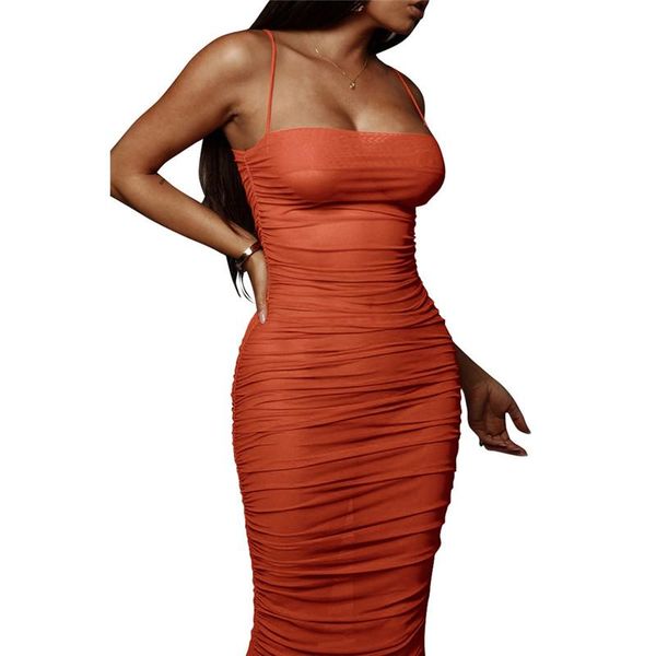 

casual dresses perspective mesh fashion lady club midi dress 2021 summer women cover party backless spaghetti strap bodycon pr2754g, Black;gray