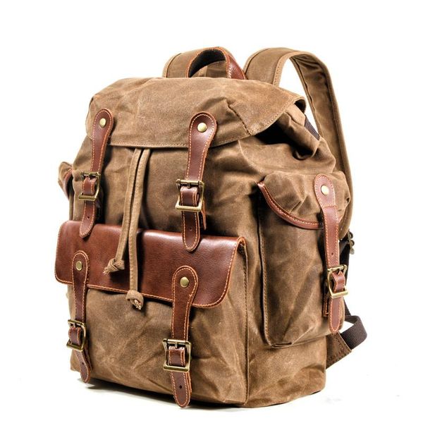 

waxed canvas commuter backpack lapbags 15 inches rucksack bag for men women hiking fishing teenager