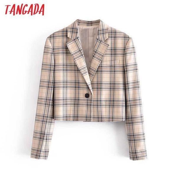 

tangada women fashion vintage plaid print crop blazer coat vintage long sleeve female outerwear chic 3h267 210609, White;black