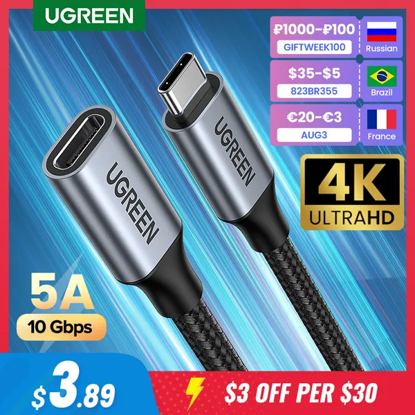 USB C Tipo de extensão Tipo de extensão C cabo USB-C Thunderbolt 3 para Xiaomi Nintendo Switch USB 3.1 USB Cabo de extensão