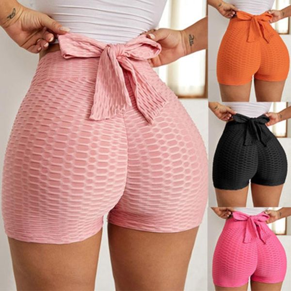 

yoga outfit 2021 women gym jogging shorts back bow leggings breathable women's short sports fitness solid color thin skinny