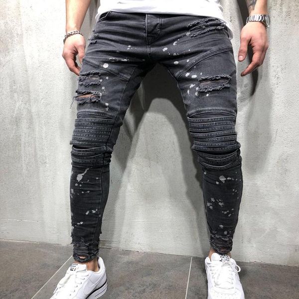 

men's jeans hole fashion slim hip-hop men, Blue