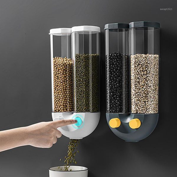 

storage bottles & jars automatic grain box cereal dispenser tank kitchen rice beans container organizer wall mounted plastic