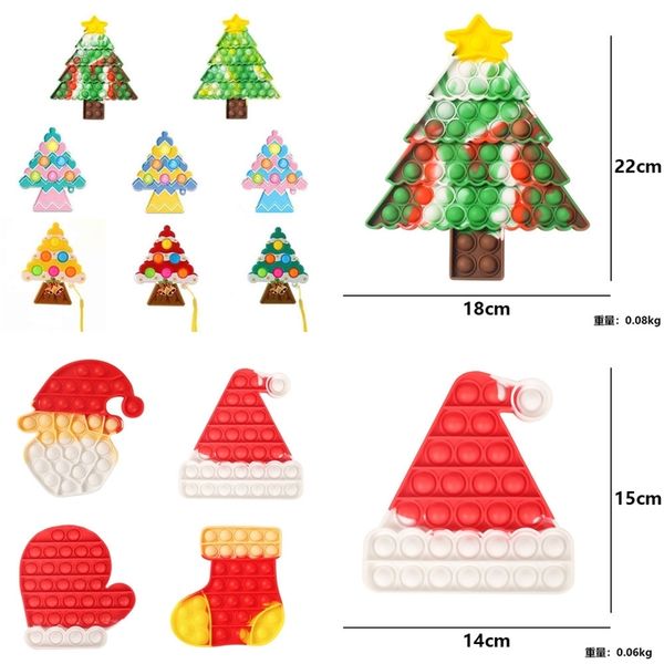 

christmas push pops bubble popper board tie dye xmas tree santa clause stocking hat sensory fidget finger puzzle toys key ring with lanyard