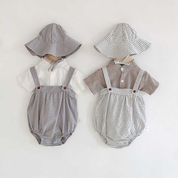 

summer plaid baby bodysuits and blouse 2 pcs baby clothing little pumpkin infant girls boys clothes set, Blue