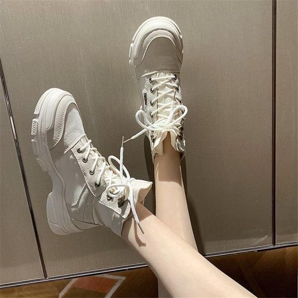 

spring women shoes casual fashion flat round breathable ankle autumn elastic lace beige gao bang comfortable boots, Black