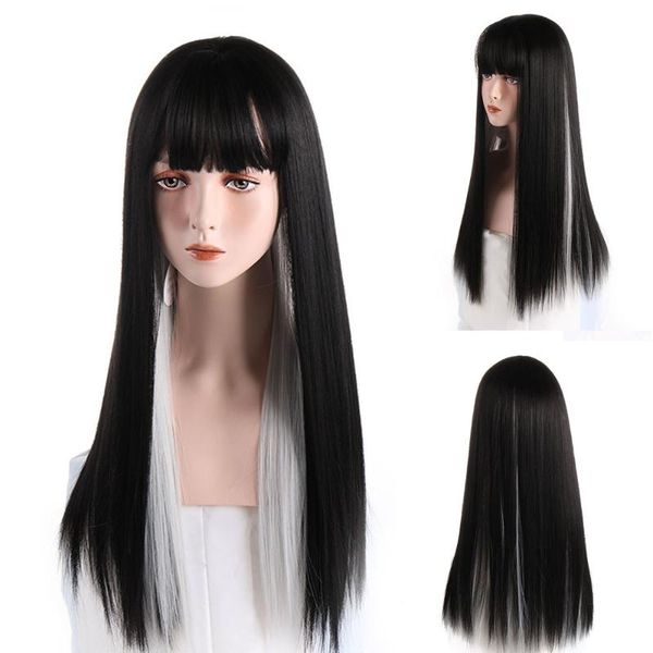 

synthetic wigs sinuo ombre black white long wave for women natural cosplay hair heat resistant fiber full mechanism perruques