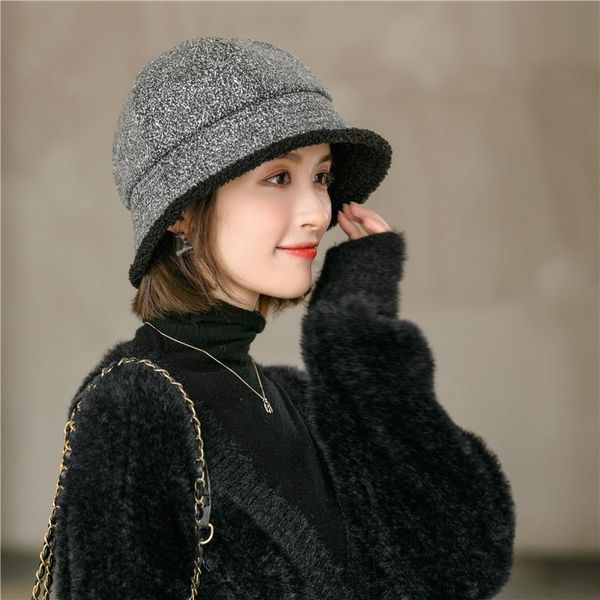 

[ewq] autumn and winter fisherman hat ladies dome wild korean fashion warm velvet casual basin zt520 wide brim hats, Blue;gray
