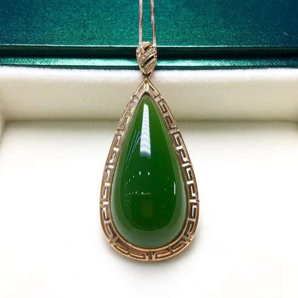 

lockets 18k gold inlaid hetian jasper water drop pendantj54#, Silver