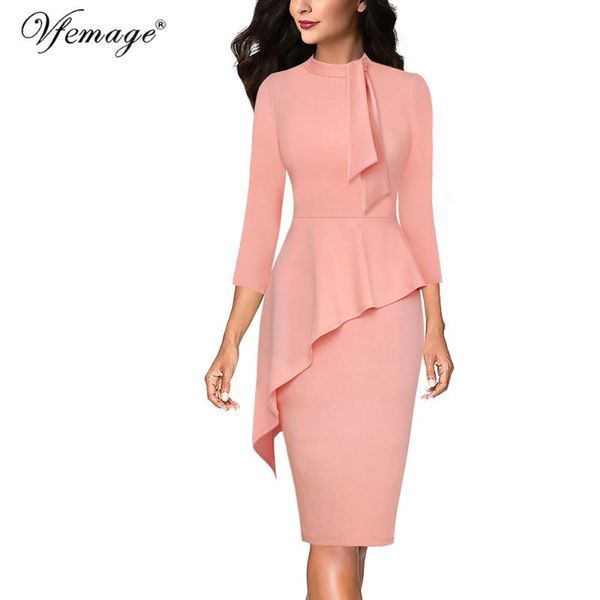

casual dresses vfemage womens bow tie neck asymmetrical peplum slim fitted cocktail work business office party bodycon pencil sheath dress 7, Black;gray