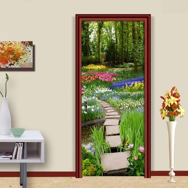 

wallpapers 3d garden door sticker nature wall poster paper living room bedroom study pvc waterproof self-adhesive mural wallpaper