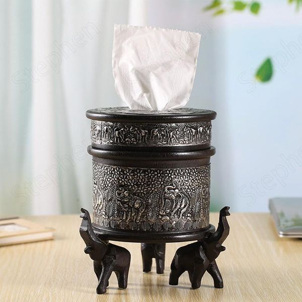 

tissue boxes & napkins carved elephant wood thai solid wooden roll paper towel organization home dining table desknapkin holder