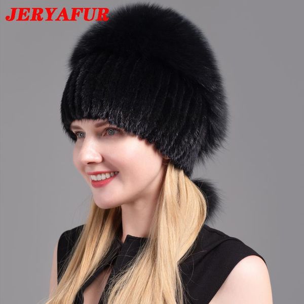 

beanie/skull caps jeryafur women's fur hats fluffy winter warm knitted natural mink fashion top, Blue;gray