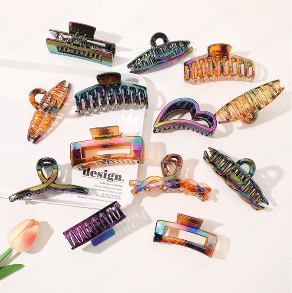 

fashion plastic acrylic barrettes gradient color hair claws vintage clamps for hair accessories, Slivery;golden