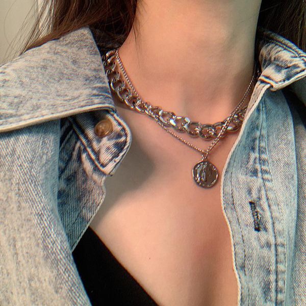 

vintage multi-layer coin chain choker necklace for women gold silver color fashion portrait chunky necklaces jewelry chains