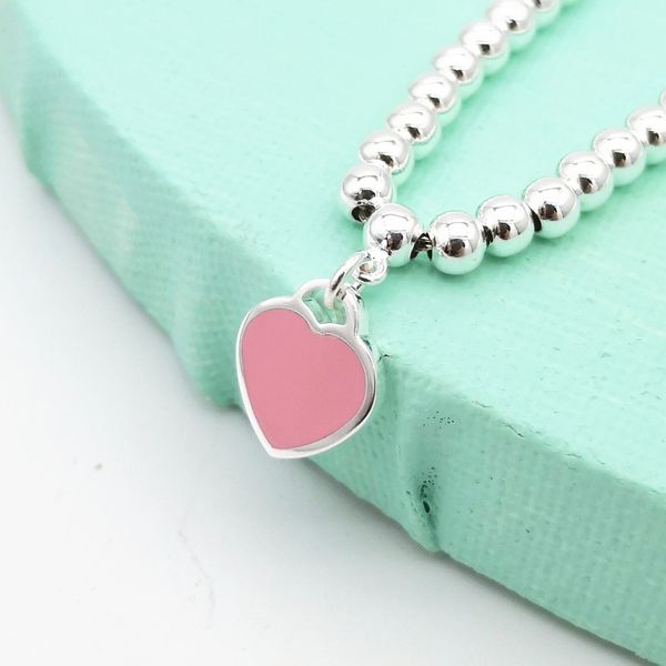 

1 1 sterling silver 925 classic fashion popular pink heart card 4mm round beads ladies bracelet jewelry holiday gifts, Black