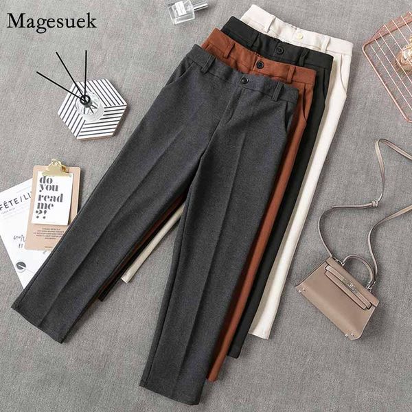 

loose solid apricot gray business ol blazer suit pants high waist woman woolen female autumn winter slim casual trousers 11720 women's, Black;white
