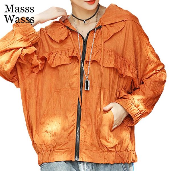 

women's jackets masss wasss 2021 autumn ladies loose zipper hooded european style women vintage clothes harajuku fashion design coats, Black;brown