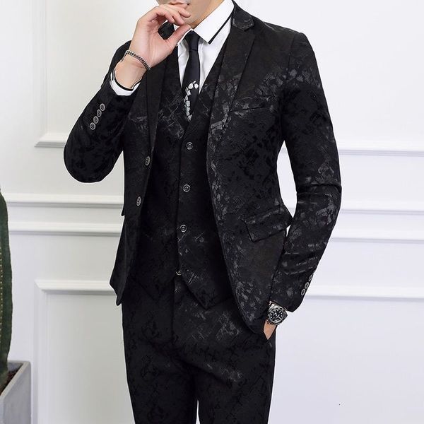 

2021 new high-end black suit men business banquet wedding mens suits jacket with vest and trousers large size 6xl1, White;black