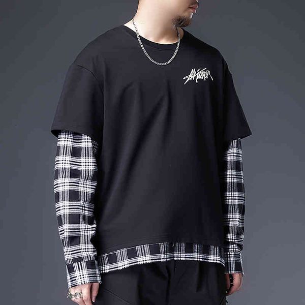 

men's hoodies & sweatshirts fake two-piece clothes, plus 7xl-xl, students, round collar, long sleeve shirt of male sports velvet, autum, Black