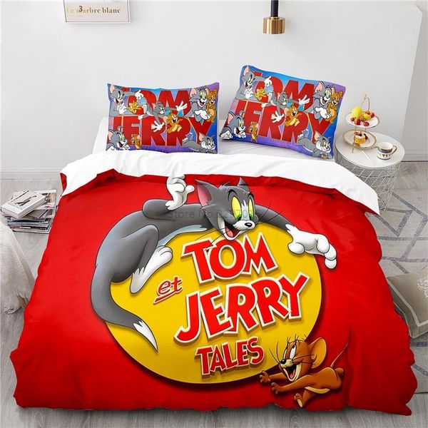

bedding sets tom cat jerry mouse cartoon 3d set print duvet cover pillowcase children boys girls comforter drop