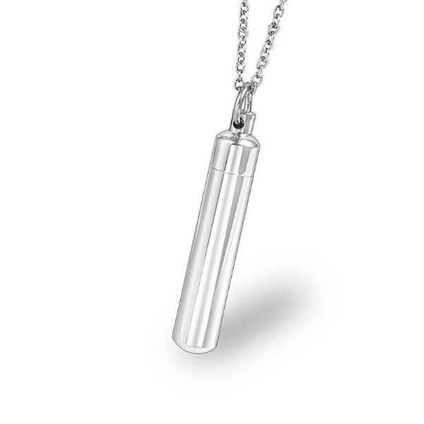 

chains stainless steel cylinder urn ash cremation pendant necklace jewelry gift for him with chain, Silver