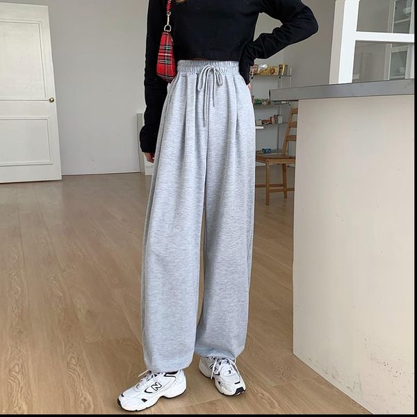 

slacks loose summer soft women capris wide leg grey black high waisted trousers, Black;white