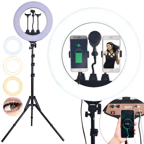 

flash heads fusitu 18 inch ring light professional led lights round lamp with usb port phone clip tripod for camera youtube video