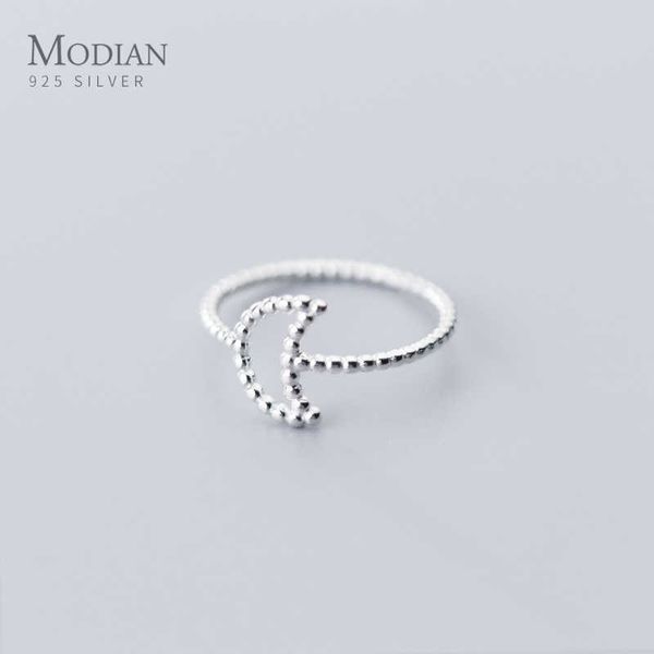 Süße süße einfache Mond-Finger-Ring für Frauen Mädchen Mode 925 Sterling Silber schlank Korea Stil Party edlen Schmuck 210707