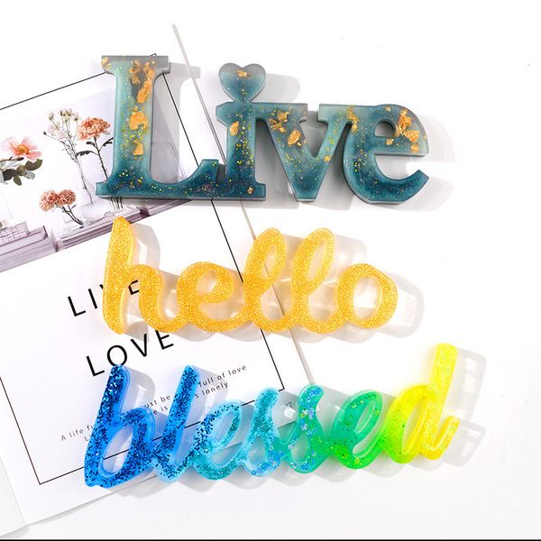 DIY Epoxidharzform Wort Hallo Liebe Live gesegnet Kristall Epoxidharzform handgefertigte Verzierung selbst für Home Office Dekor