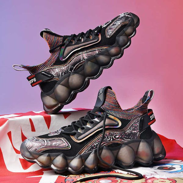 

real popcorn bottom national tide autumn new flying woven blue and white porcelain breathable socks sports casual men's shoes dad'