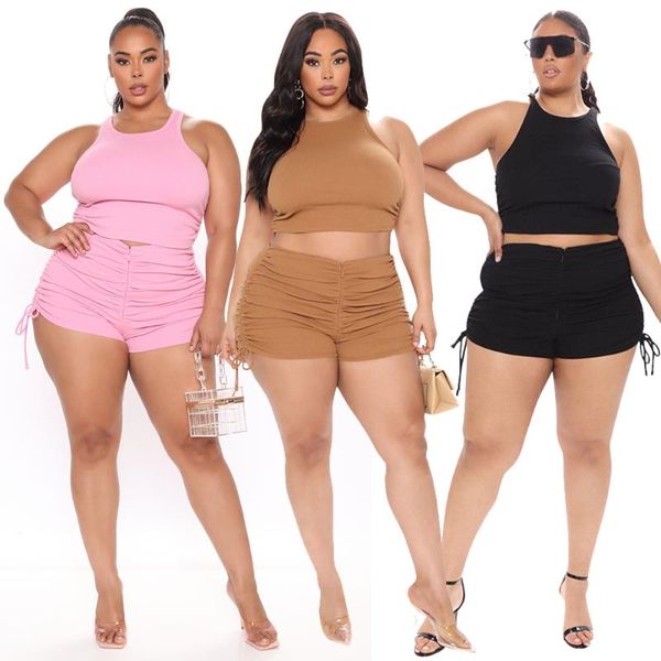 

women's tracksuits s-5xl plus size sets wholesale two piece set women solid vest crop shorts zip up casual tracksuit drop, Gray