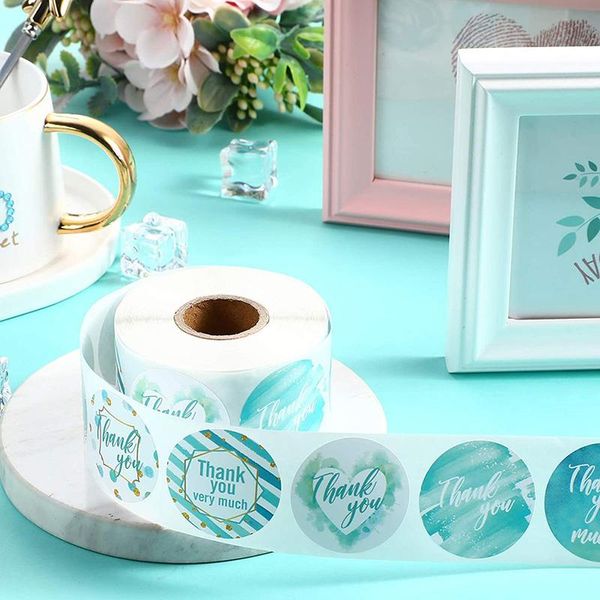 

gift wrap 500pcs/roll 2.5/3.8cm green bronzing thank you for your order label sticker tags clothing size stickers