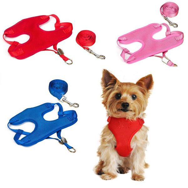 

dog collars & leashes comfort soft breathable harness pet vest teddy traction rope chest strap leash set puppy collar adjustable leads