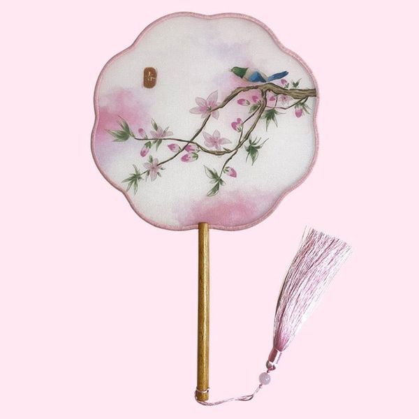 

chinese style antique translucent handheld round circular fan vintage lotus flower print dancing paddle hand fans with wooden ha other home