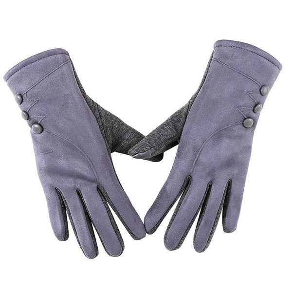 

five fingers gloves winter ladies touch screen long women' cotton warm suede button elastic, Blue;gray
