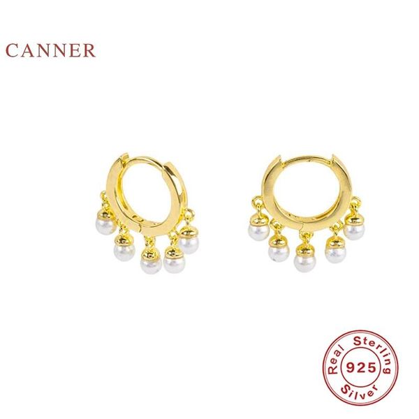 

simple creative pearl earrings hoops 925 sterling silver for women jewelry earring aretes de mujer hoop & huggie, Golden;silver