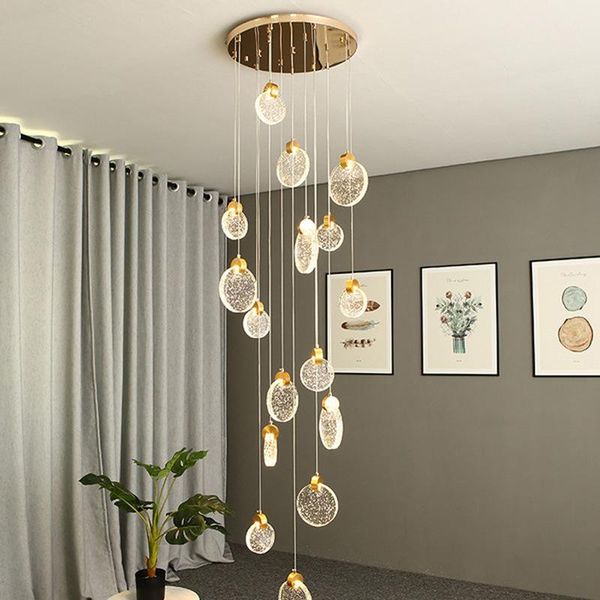 

pendant lamps modern led staircase lights luxury crystal lamp villa el hanging postmodern stair suspension luminaire