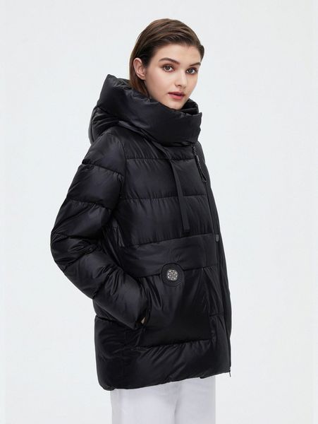 

zip up drawstring patched detail hooded winter coat y7sj#, Black