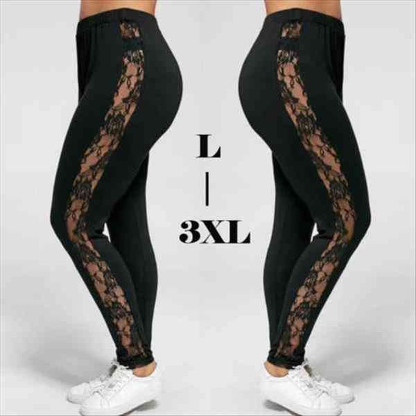 

floral lace patchwork side womens leggings panel cut out black empire plus size
