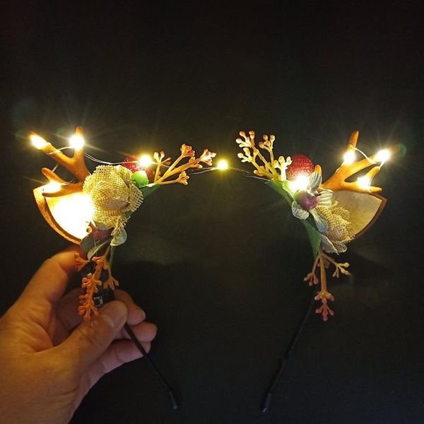 

party decoration 10pcs women girls cute led light up reindeer elk antlers branch headband headwear dress props
