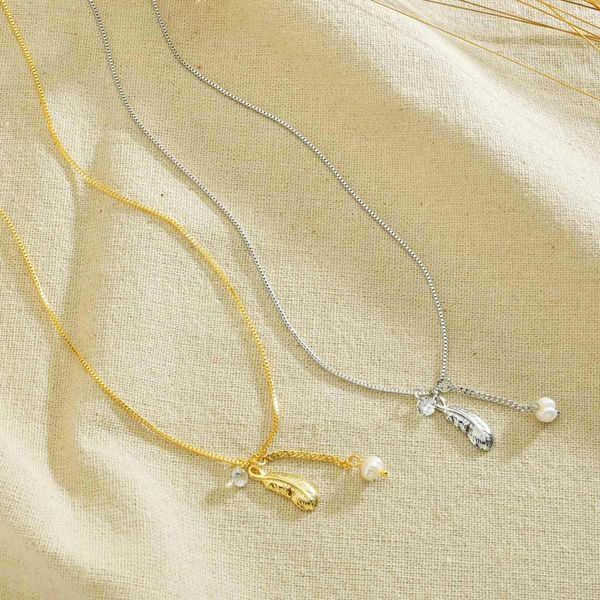 

chains acheerup elegent necklace for women feather pearl pendant choker chain stainless steel jewelry party girlfriend birthday gift, Silver