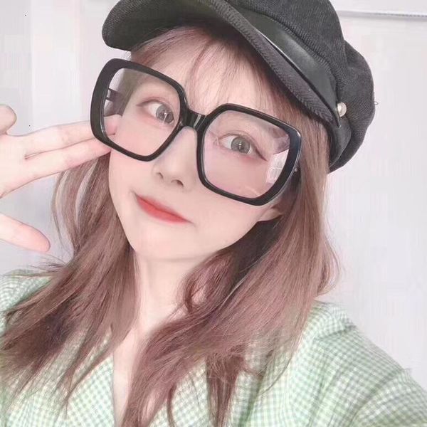 

fashion sunglasses frames qpeclou 2021 clear big frame square glasses women optical transparent eyeglasses for men spectacles oculos de grau, Black