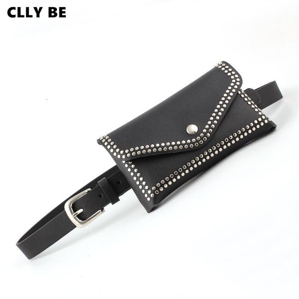 

belts fashion rivets waist pack women fanny punk belt bag purse mini small luxury leather shoulder bags high quality, Black;brown