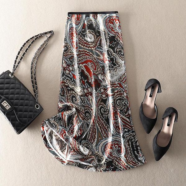 

skirts women runway fashion acetate satin skirt spring summer 2021 floral print office lady pencil, Black