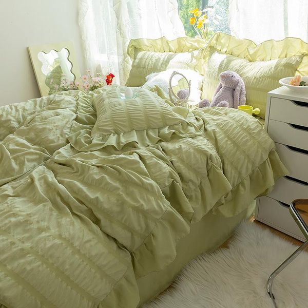 

bedding sets seersucker lace solid color king size set princess style simple single double bedroom duvet cover bed