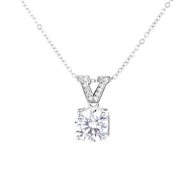 

chains v-shaped cow head fashion 1.5 karat imitation moissanite pendant necklace all-match clavicle chain ladies, Silver